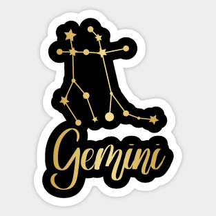 Gemini Zodiac Constellation in Gold - Black Sticker